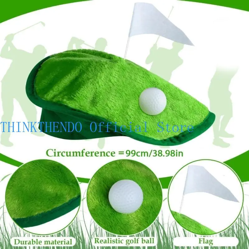 652F Novelty Golfer Hat Feature Simulated Golf Ball Flags Plush Headgear for Party Costumes and Daily Event Green