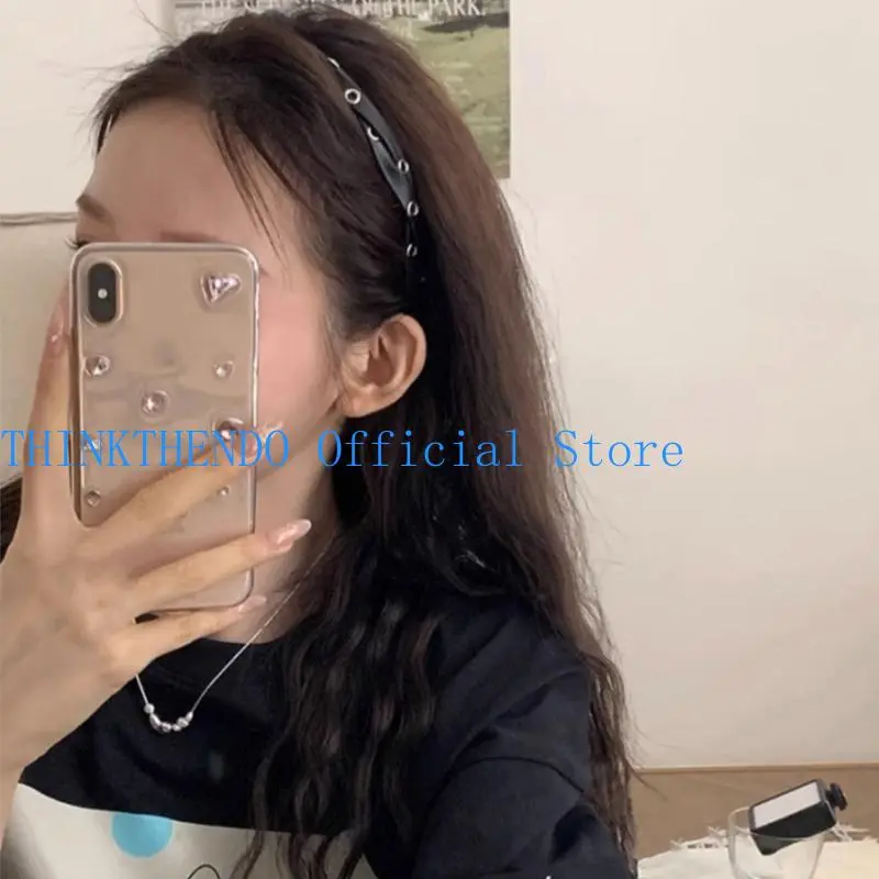 652F Twisted PU Leather Headbands Fashion Girls PU Hairband Comfort to Makeup Shower Punk Hairband for Teenagers Girls