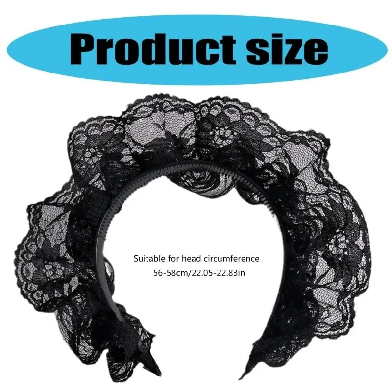 652F Elegant Lace Ruffle Headband High Skull Hairband French Lace Flower Hairhoop for Female Teaparty Hair Shaping Ornament