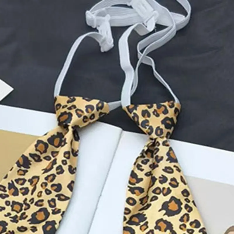 652F Fashionable Adjustable Length JK Shirt Tie with Leopard Print Pre Tied for Unisex School Uniform Cosplay Party Necktie