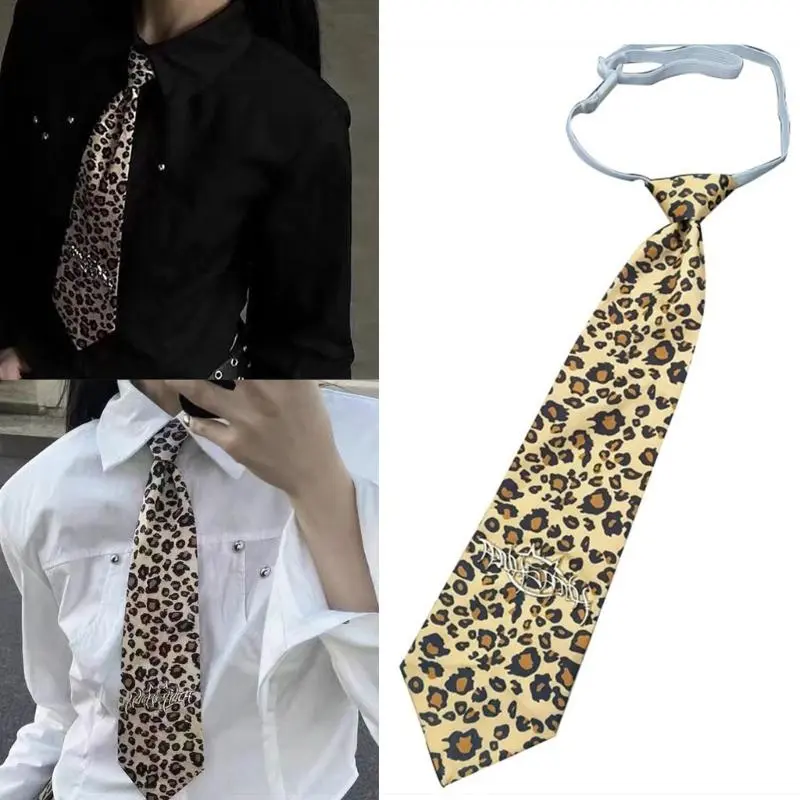 652F Fashionable Adjustable Length JK Shirt Tie with Leopard Print Pre Tied for Unisex School Uniform Cosplay Party Necktie