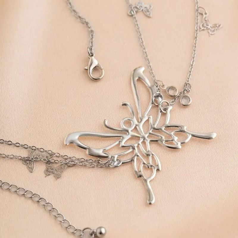 652F Silver/Gold Plated Double Layer Waist Chain Stylish Sash with Delicate Fringe and Butterfly Charm for Stylish Ladies