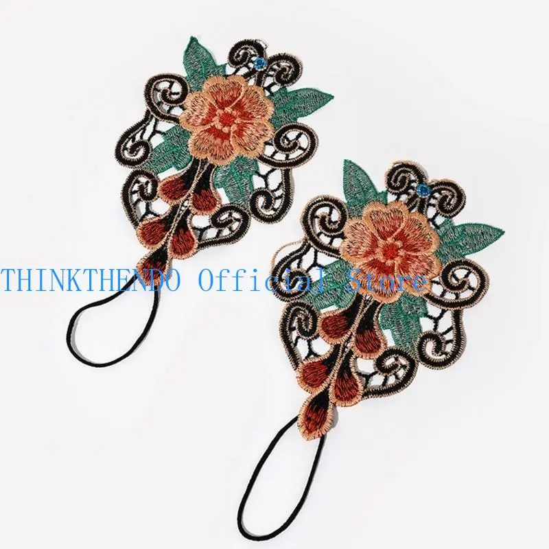 652F Embroidered Gloves with Hollow Floral Glove Fingerless Gloves Ethnic Floral Bracer Decoractive Wristband