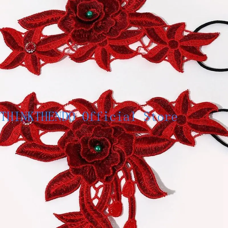 652F Embroidered Gloves with Hollow Floral Glove Fingerless Gloves Ethnic Floral Bracer Decoractive Wristband