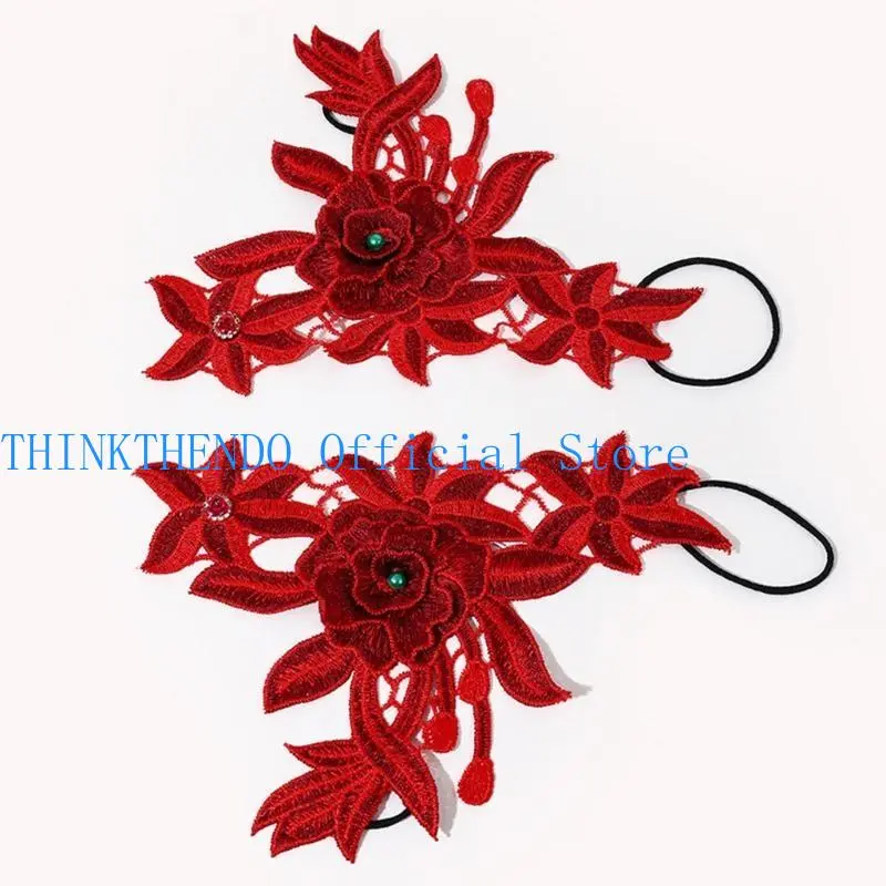 652F Embroidered Gloves with Hollow Floral Glove Fingerless Gloves Ethnic Floral Bracer Decoractive Wristband
