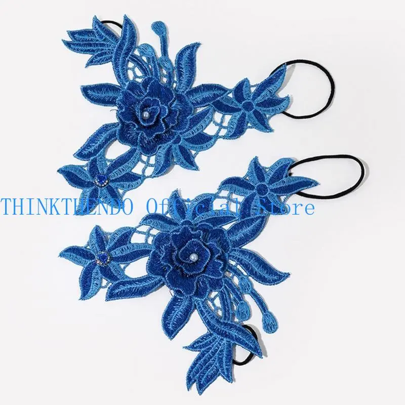 652F Embroidered Gloves with Hollow Floral Glove Fingerless Gloves Ethnic Floral Bracer Decoractive Wristband