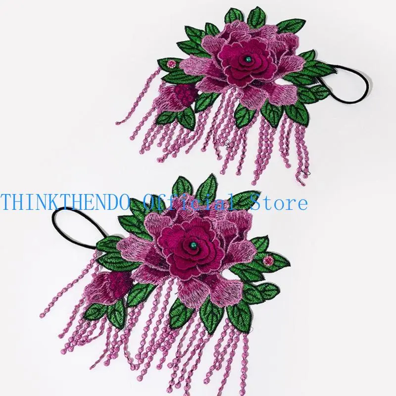 652F Embroidered Gloves with Hollow Floral Glove Fingerless Gloves Ethnic Floral Bracer Decoractive Wristband