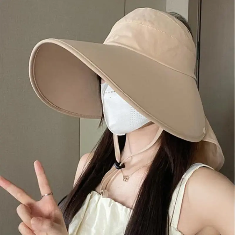 652F Sun Protective Neck Covers Hat for Women Sunproof Hat with Adjustable Drawstring Breathable Outdoor Activity Sun Hat