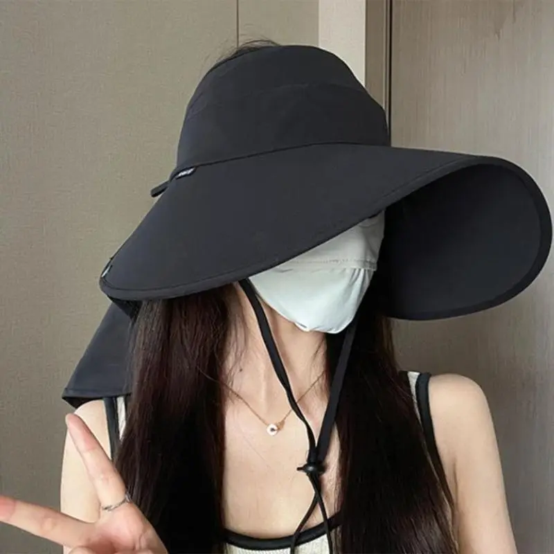 652F Sun Protective Neck Covers Hat for Women Sunproof Hat with Adjustable Drawstring Breathable Outdoor Activity Sun Hat