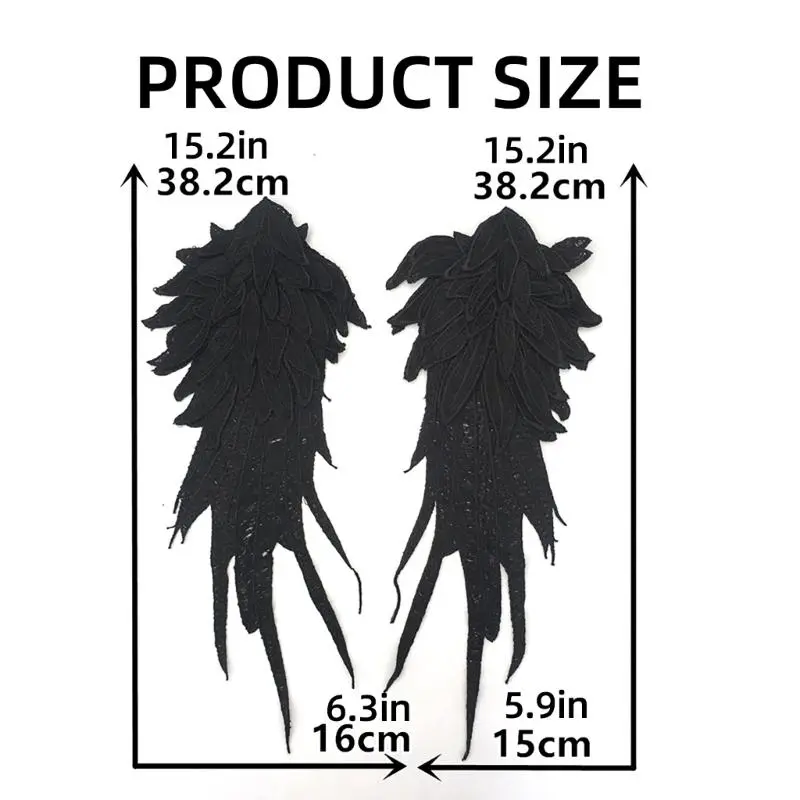 652F 2pack Polyester Yarn Angel Wing Appliques Large Handmade Embroidery Patches for Costume and Fashion Accessories
