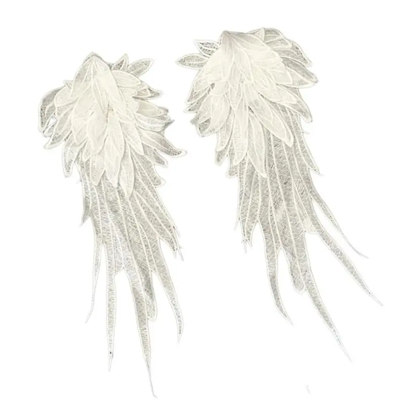 652F 2pack Polyester Yarn Angel Wing Appliques Large Handmade Embroidery Patches for Costume and Fashion Accessories