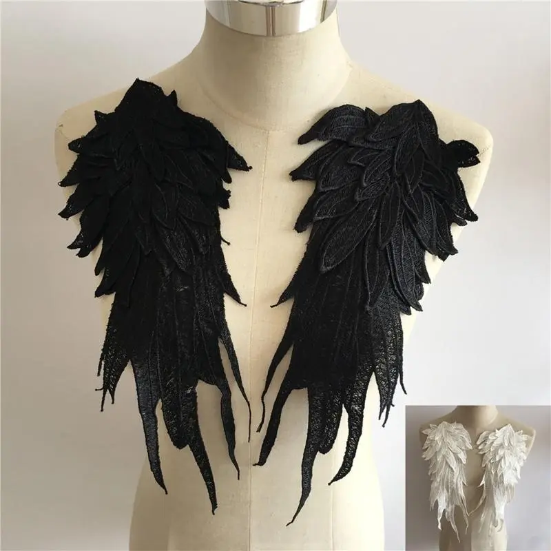 652F 2pack Polyester Yarn Angel Wing Appliques Large Handmade Embroidery Patches for Costume and Fashion Accessories