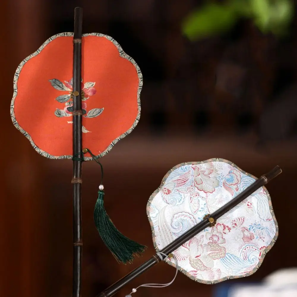 Retro Ancient Style Chinese Bamboo Waist Fan Rollable Foldable Long Handle Fan Decorative with Tassel Group Fan for Summer