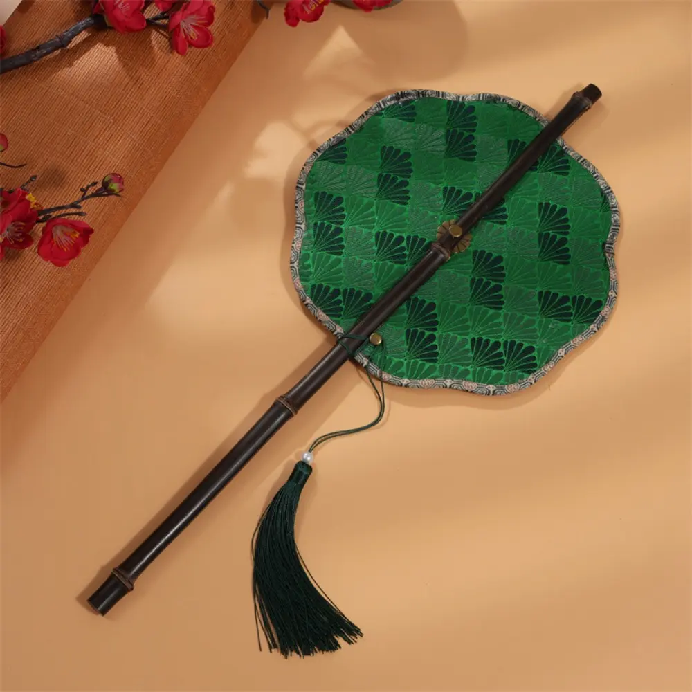 Retro Ancient Style Chinese Bamboo Waist Fan Rollable Foldable Long Handle Fan Decorative with Tassel Group Fan for Summer