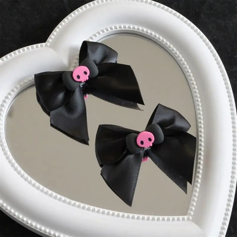 Black Bows Hair Clip  Hairpin Bows Barrettes Big Bows Hairpin JK Hair Clip Jk Hair Accessories Gothic Skull Decor
