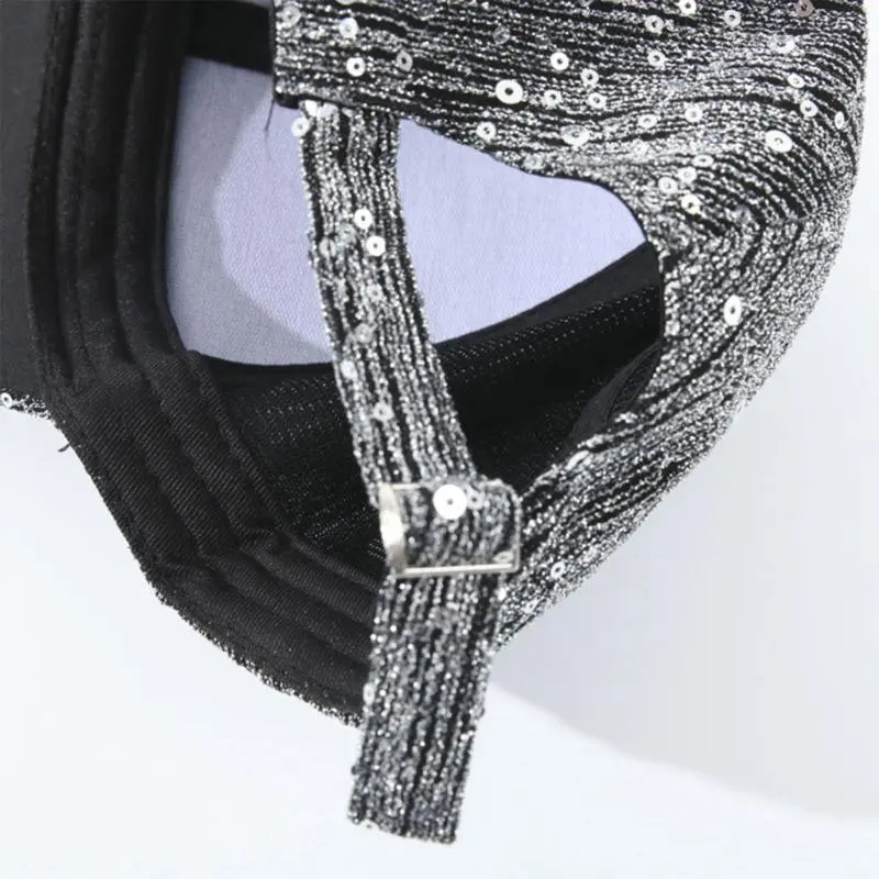 652F Ponytail Trucker Hat with Rhinestones Adjustable Border Hat Breathable Hat for Fashion Enthusiasts