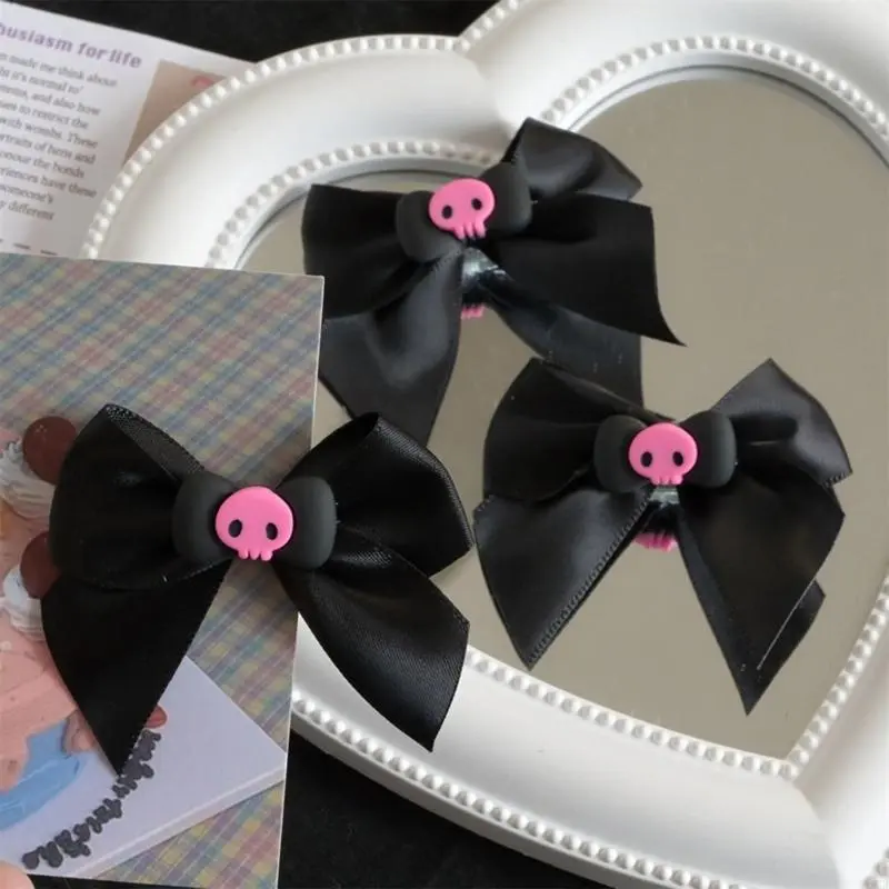 Black Bows Hair Clip  Hairpin Bows Barrettes Big Bows Hairpin JK Hair Clip Jk Hair Accessories Gothic Skull Decor