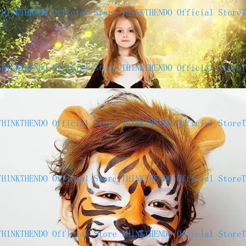 652F Adults Kids Plush Cartoon Animal Ear Headband Tail Lions Costume Birthday Party Christmas Halloween Cosplay Costumes