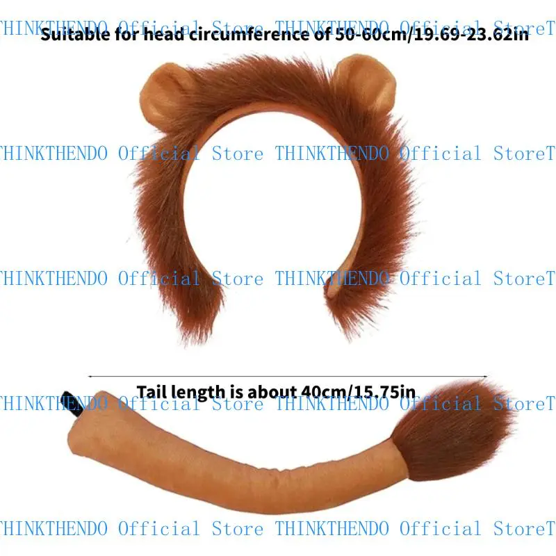 652F Adults Kids Plush Cartoon Animal Ear Headband Tail Lions Costume Birthday Party Christmas Halloween Cosplay Costumes