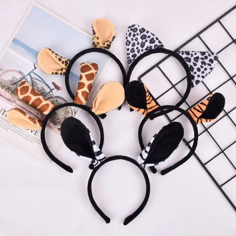 Funny Animal Costume Set   Leopard Giraffe Ears Headband Tail Set Fancy Dress Up Halloween Cosplay Costume
