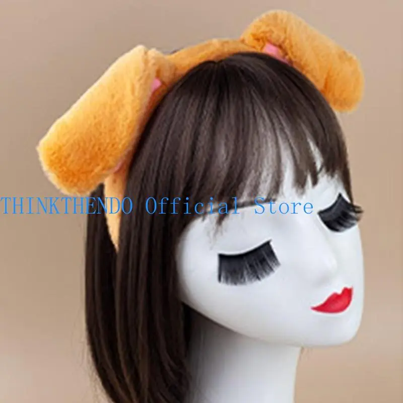 652F Puppy Cosplay Makeup Headband Sweet Furry Headwear Hairbands Headwear Pompoms Hairbands Birthday Party