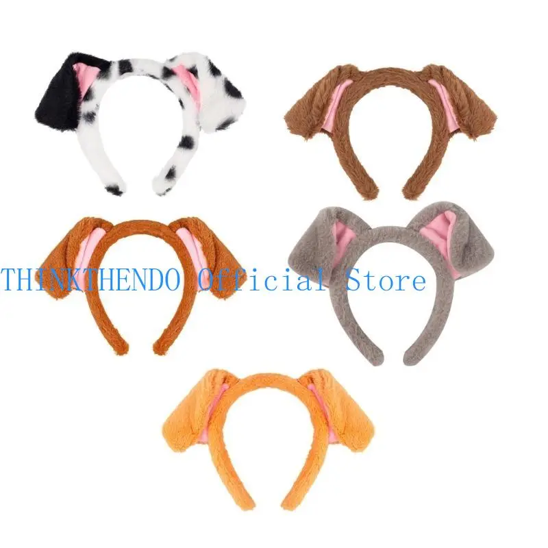 652F Puppy Cosplay Makeup Headband Sweet Furry Headwear Hairbands Headwear Pompoms Hairbands Birthday Party
