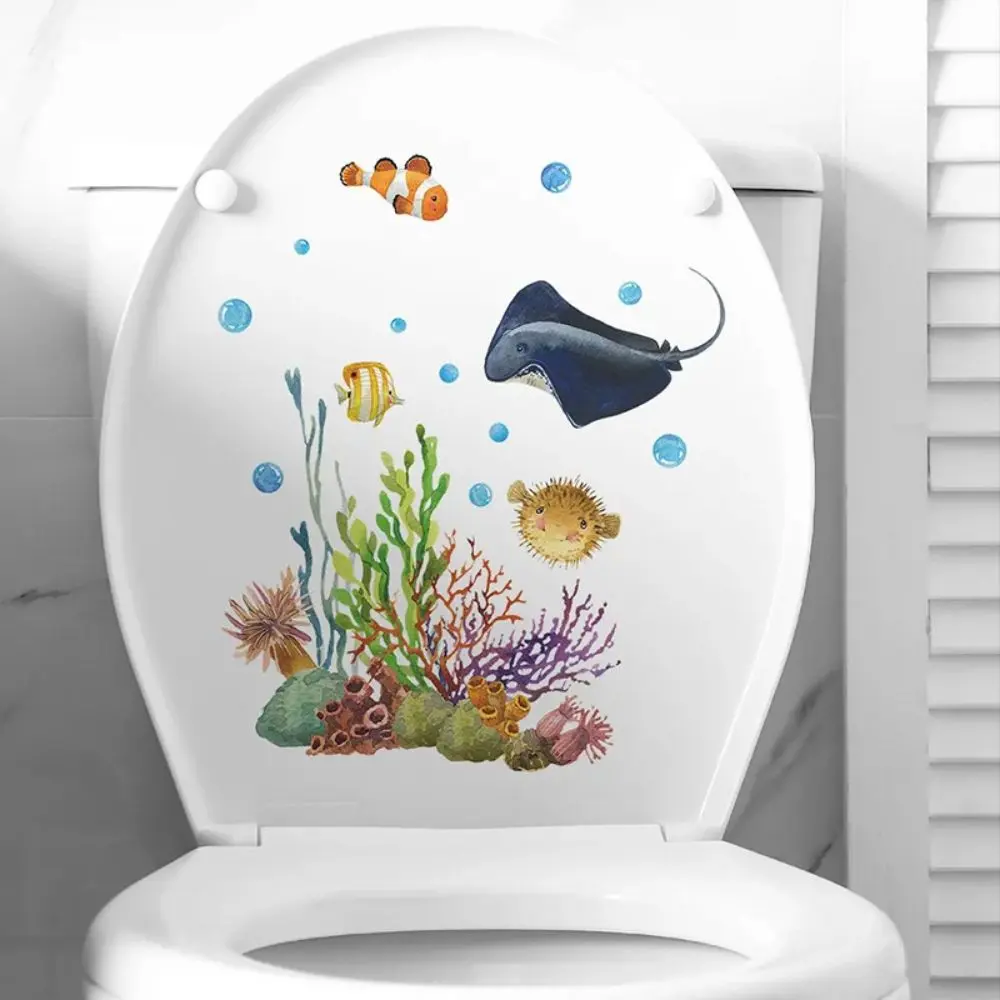 Glow in Dark Toilet Stickers Undersea Animal Fish Coral Waterproof WC Toilet Lid Decal Cartoon Funny Toilet Cover Sticker