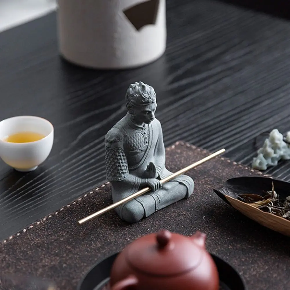 Cute Monkey King Statue with Golden Cudgel Buddha Monkey Wukong Fish Tank Sculpture Sandstone Serviceable Dolls Buddha Statue