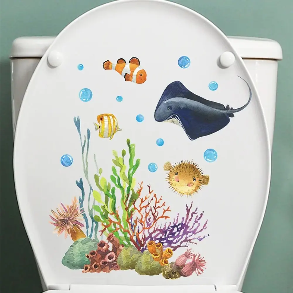 Glow in Dark Toilet Stickers Undersea Animal Fish Coral Waterproof WC Toilet Lid Decal Cartoon Funny Toilet Cover Sticker