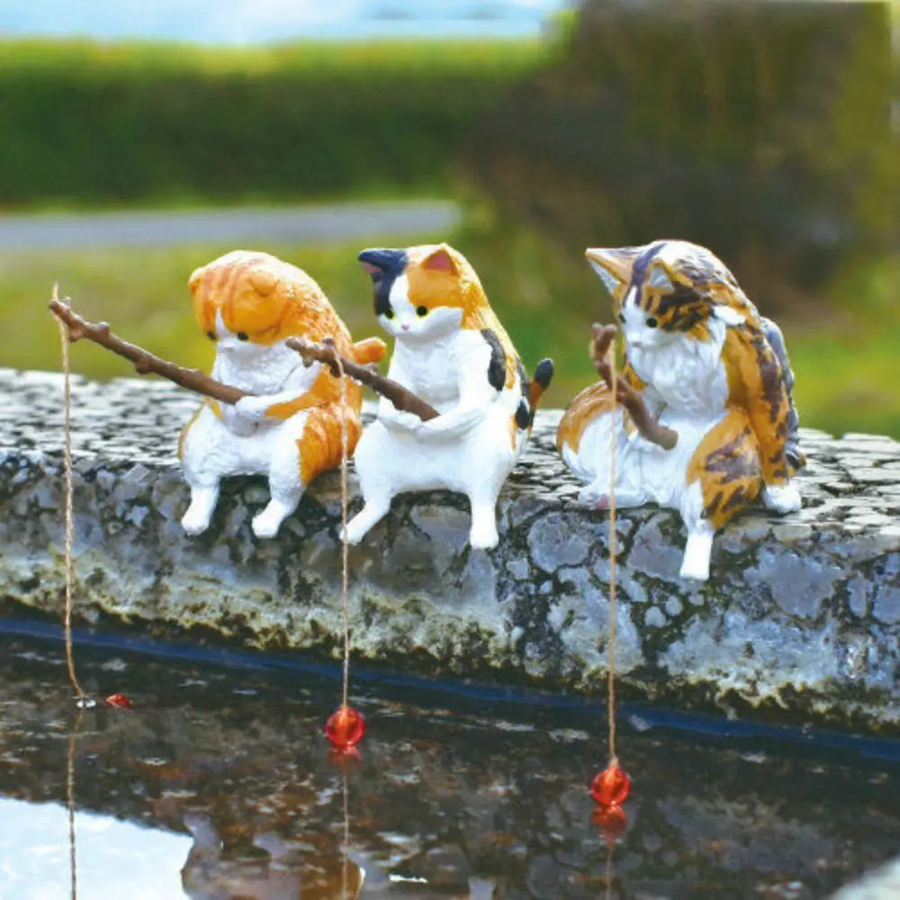 Craft Bonsai Plant Pot Aquarium Tanks Decor Fish Tank Ornaments Miniature Figurines Kitten Fishing Ornament Cat Statue
