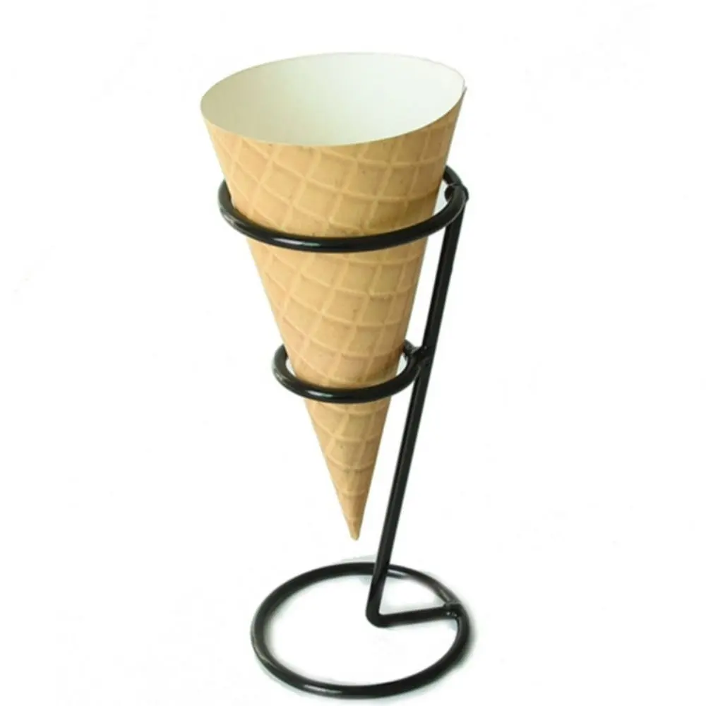 Simple Wear-resistant Ice Cream Holder Iron Art Black Cupcake Cones Stand Rack With Base DIY Snow Cones Stand Rack Kids