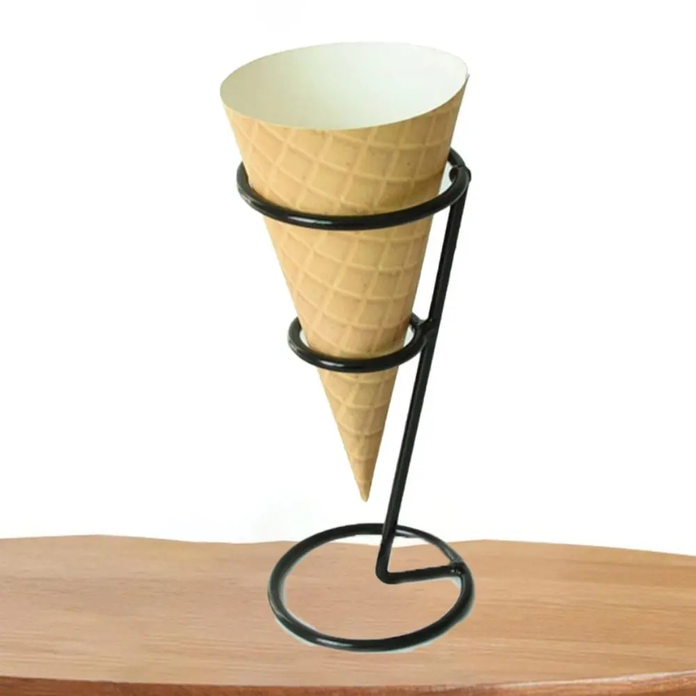 Simple Wear-resistant Ice Cream Holder Iron Art Black Cupcake Cones Stand Rack With Base DIY Snow Cones Stand Rack Kids