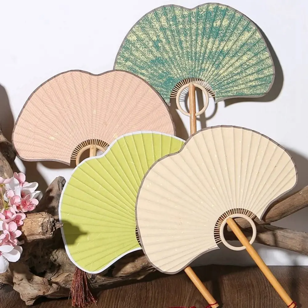 Crafts Double-sided Ginkgo Round Fan Exquisite Vintage Rice Paper Fan Portable Chinese Round Fan Calligraphy Painting