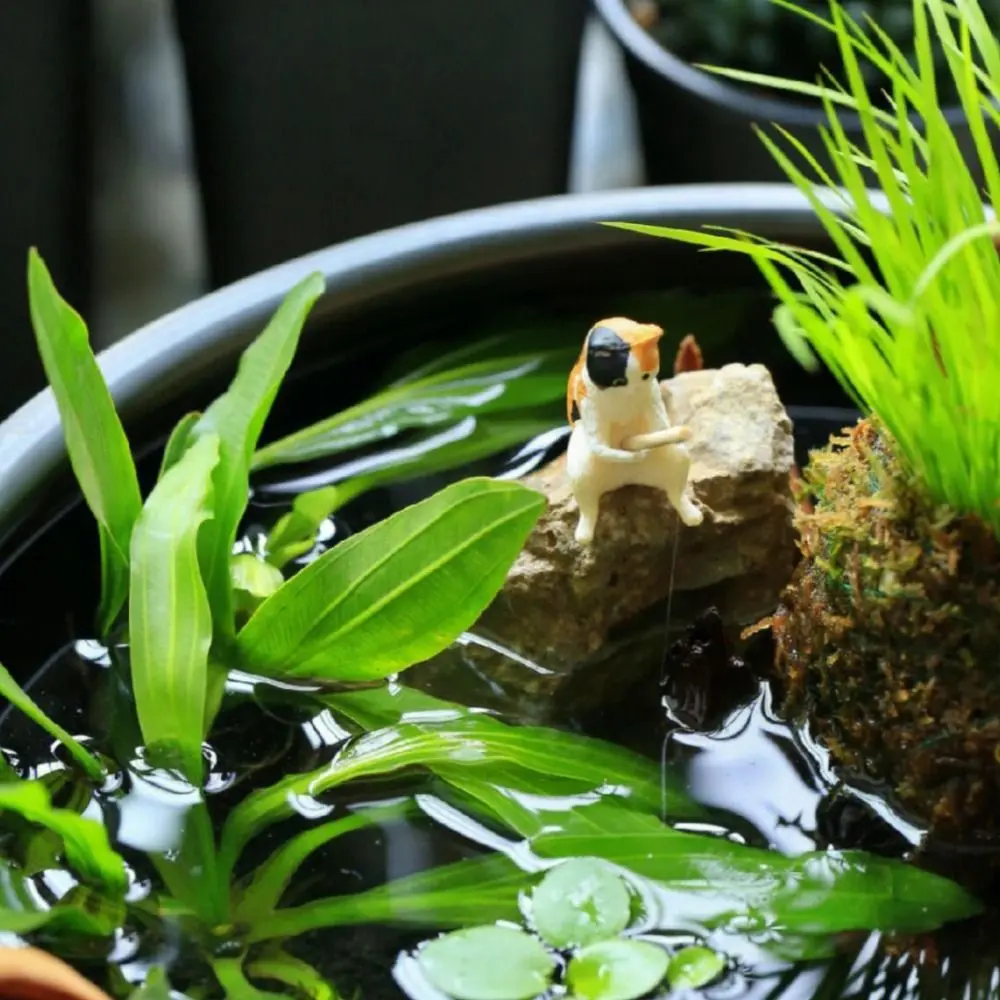 Craft Bonsai Plant Pot Aquarium Tanks Decor Fish Tank Ornaments Miniature Figurines Kitten Fishing Ornament Cat Statue
