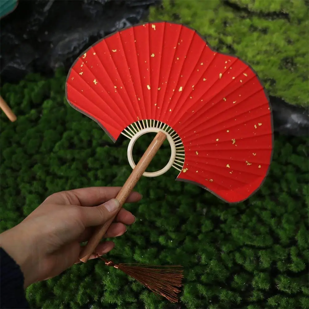 Crafts Double-sided Ginkgo Round Fan Exquisite Vintage Rice Paper Fan Portable Chinese Round Fan Calligraphy Painting