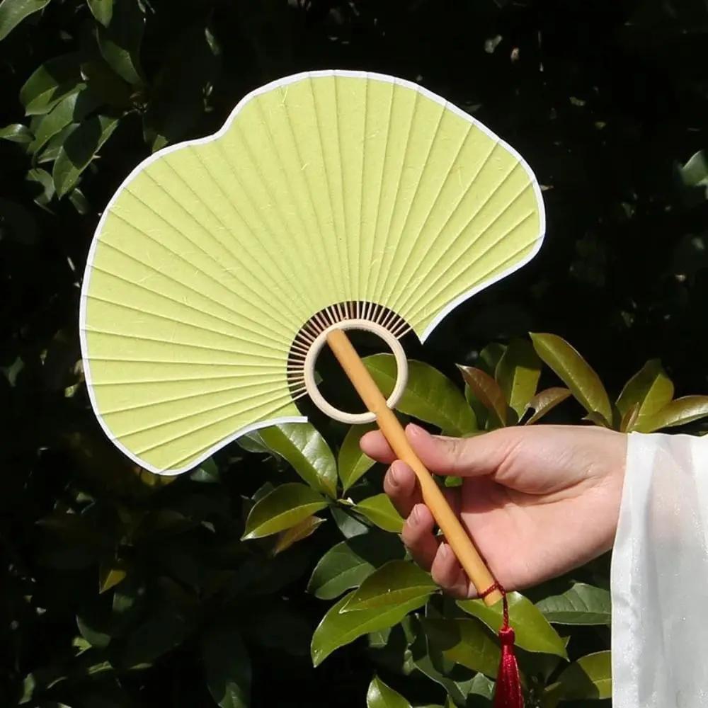 Crafts Double-sided Ginkgo Round Fan Exquisite Vintage Rice Paper Fan Portable Chinese Round Fan Calligraphy Painting
