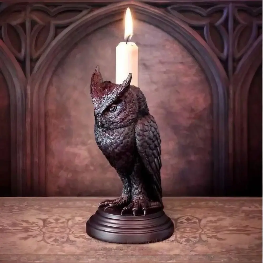 Craft Resin Halloween Gothic Candle Holder Gothic Black Crow Candle Holder Owl Crow Owl Candle Stick Home Decor