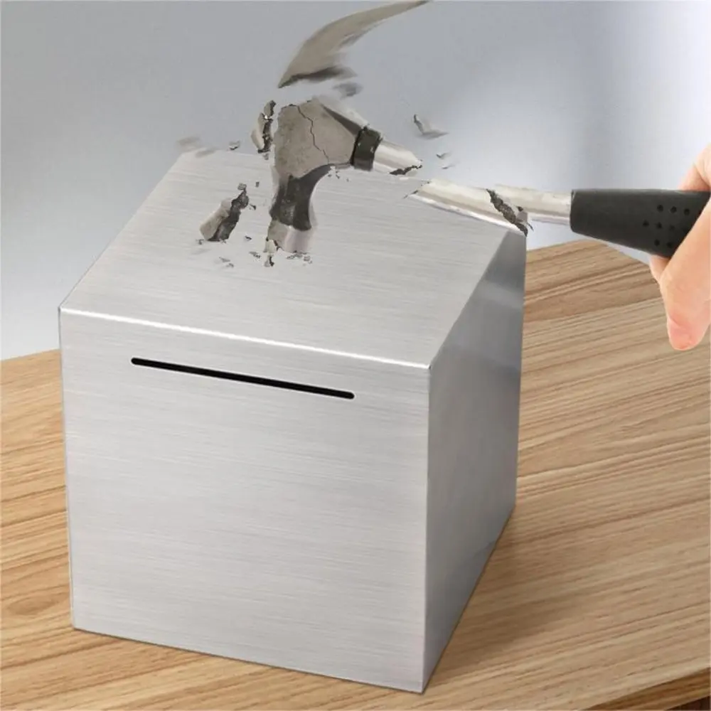 Solid Safe For Kids/Adults Stainless Steel Jar Piggy Bank Safe Box Money Bank Box Money Savings Bank