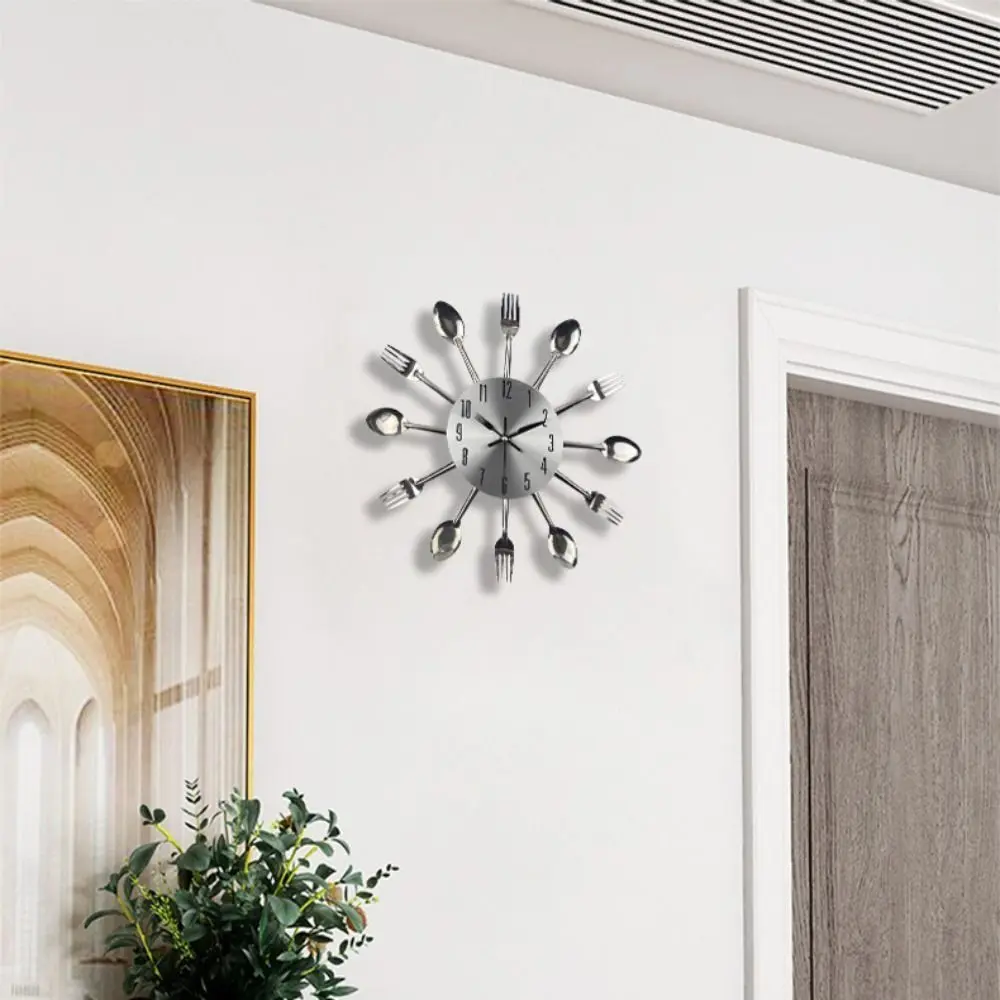 3D Spoon Fork Wall Clock Removable Modern Metal Clock Electronic Multifunctional Decorative Horloge Restaurant