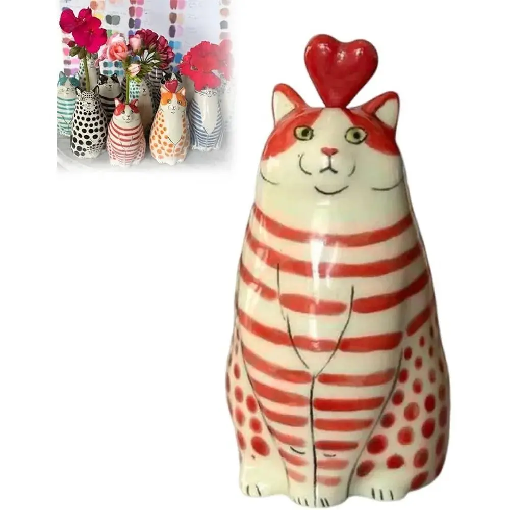 Multicolor Polka Dot Cat Vase Cute Small Caliber Tiny Animal Flower Vase Cartoon Creative Resin Cat Vase Cat Lovers