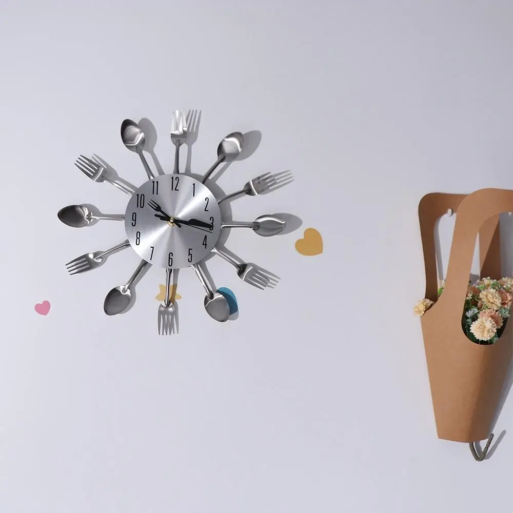 3D Spoon Fork Wall Clock Removable Modern Metal Clock Electronic Multifunctional Decorative Horloge Restaurant