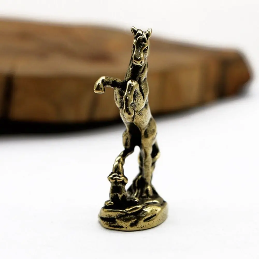 Creative Chinese Style Zodiac Horse Figurines Solid Brass 3D Horse Miniature Antique Simulation Animal Ornament Home Decor