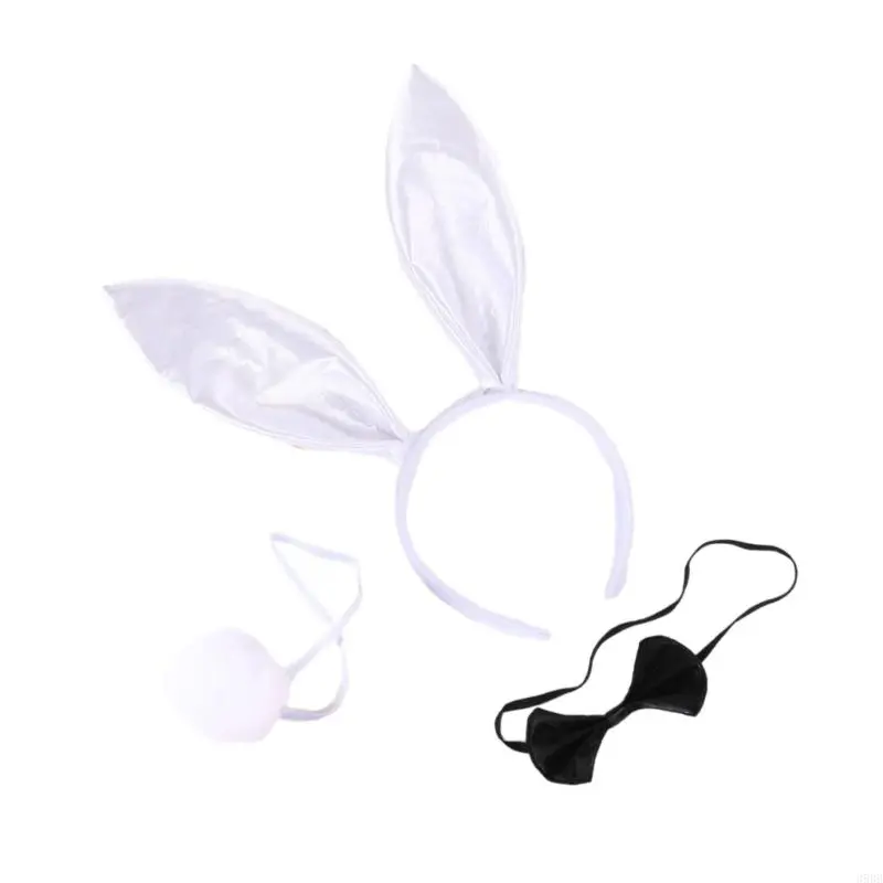 39BB Cosplay Plush Rabbit Ear Shape Hairband Bowtie and Tail Suit Children Funny Costume Carnivals Supplies for Carnival