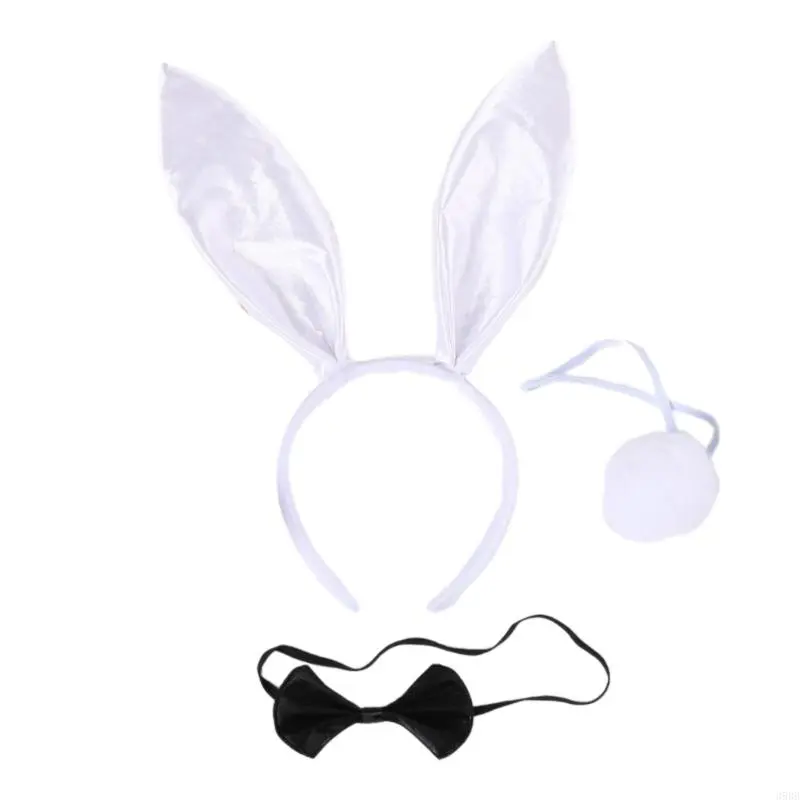 39BB Cosplay Plush Rabbit Ear Shape Hairband Bowtie and Tail Suit Children Funny Costume Carnivals Supplies for Carnival