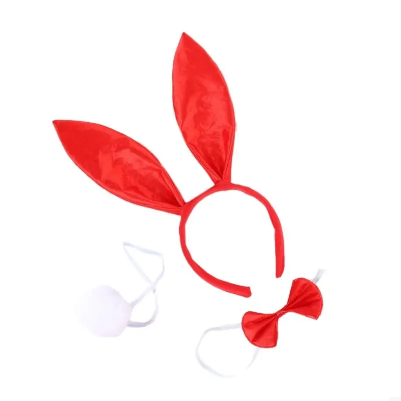 39BB Cosplay Plush Rabbit Ear Shape Hairband Bowtie and Tail Suit Children Funny Costume Carnivals Supplies for Carnival