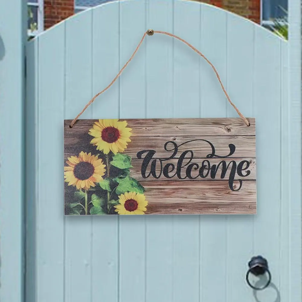 Pastoral Style Sunflower Welcome Sign Hanging Lightweight Welcome Door Sign Rectangular Wooden Decoration Sign Office