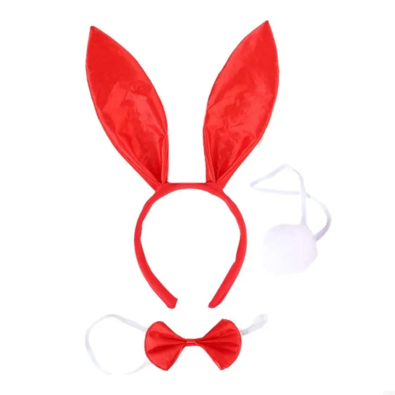 39BB Cosplay Plush Rabbit Ear Shape Hairband Bowtie and Tail Suit Children Funny Costume Carnivals Supplies for Carnival