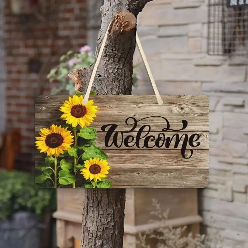 Pastoral Style Sunflower Welcome Sign Hanging Lightweight Welcome Door Sign Rectangular Wooden Decoration Sign Office