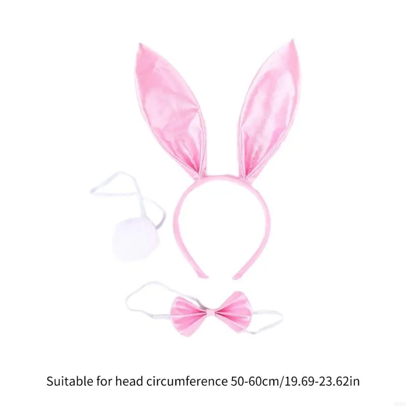 39BB Cosplay Plush Rabbit Ear Shape Hairband Bowtie and Tail Suit Children Funny Costume Carnivals Supplies for Carnival