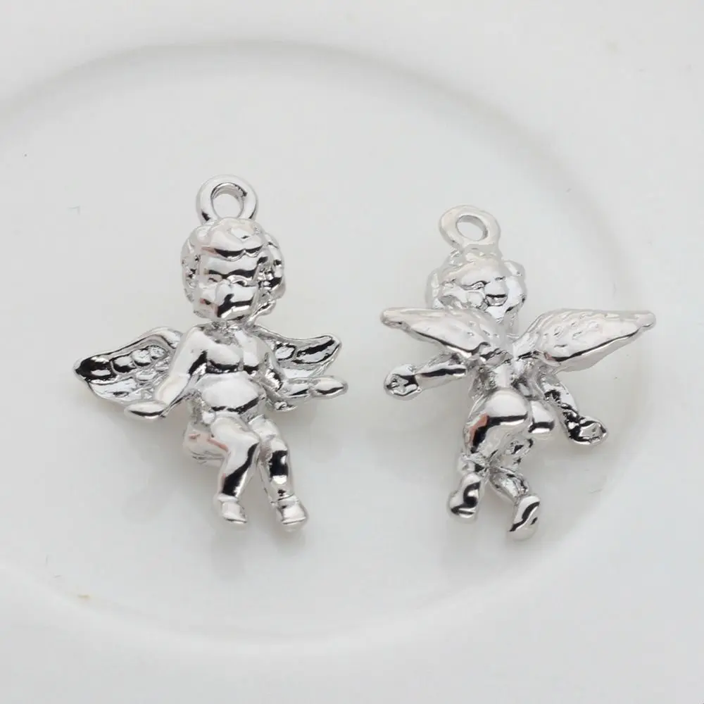 2Pcs/set Mini Angel Wings Miniatures Handmade Zinc Alloy Cupid Single Pendant 3D Electroplating DIY Cupid Necklace Accessories